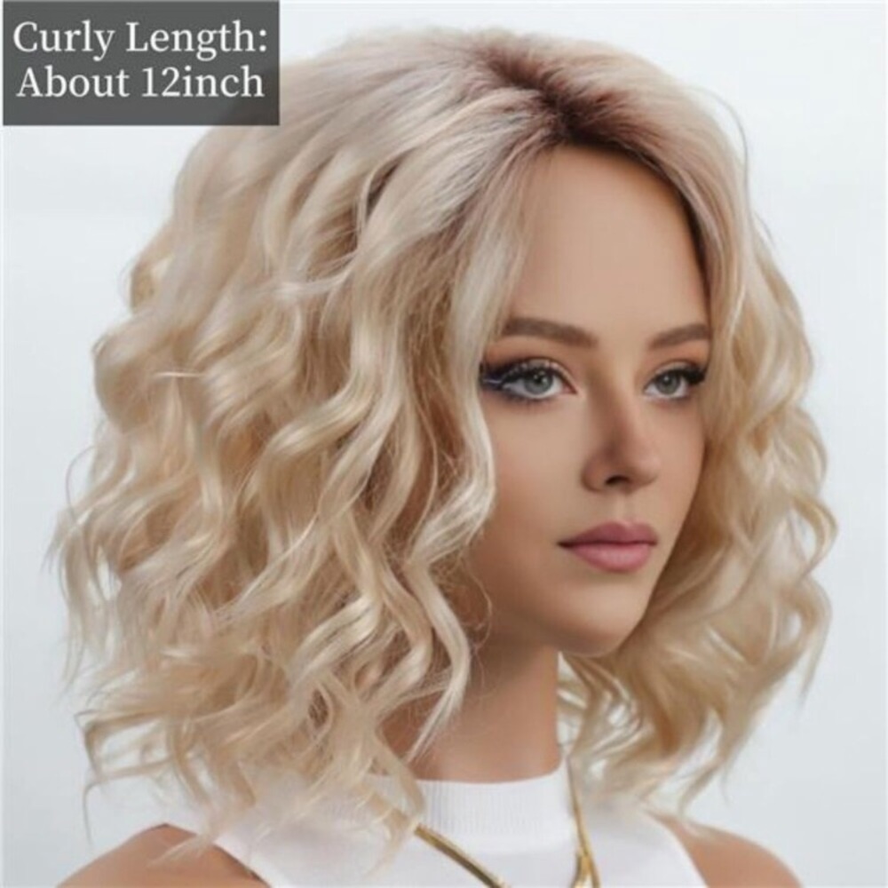 Short Wigs, Wavy Bob Wigs Platinum Blonde